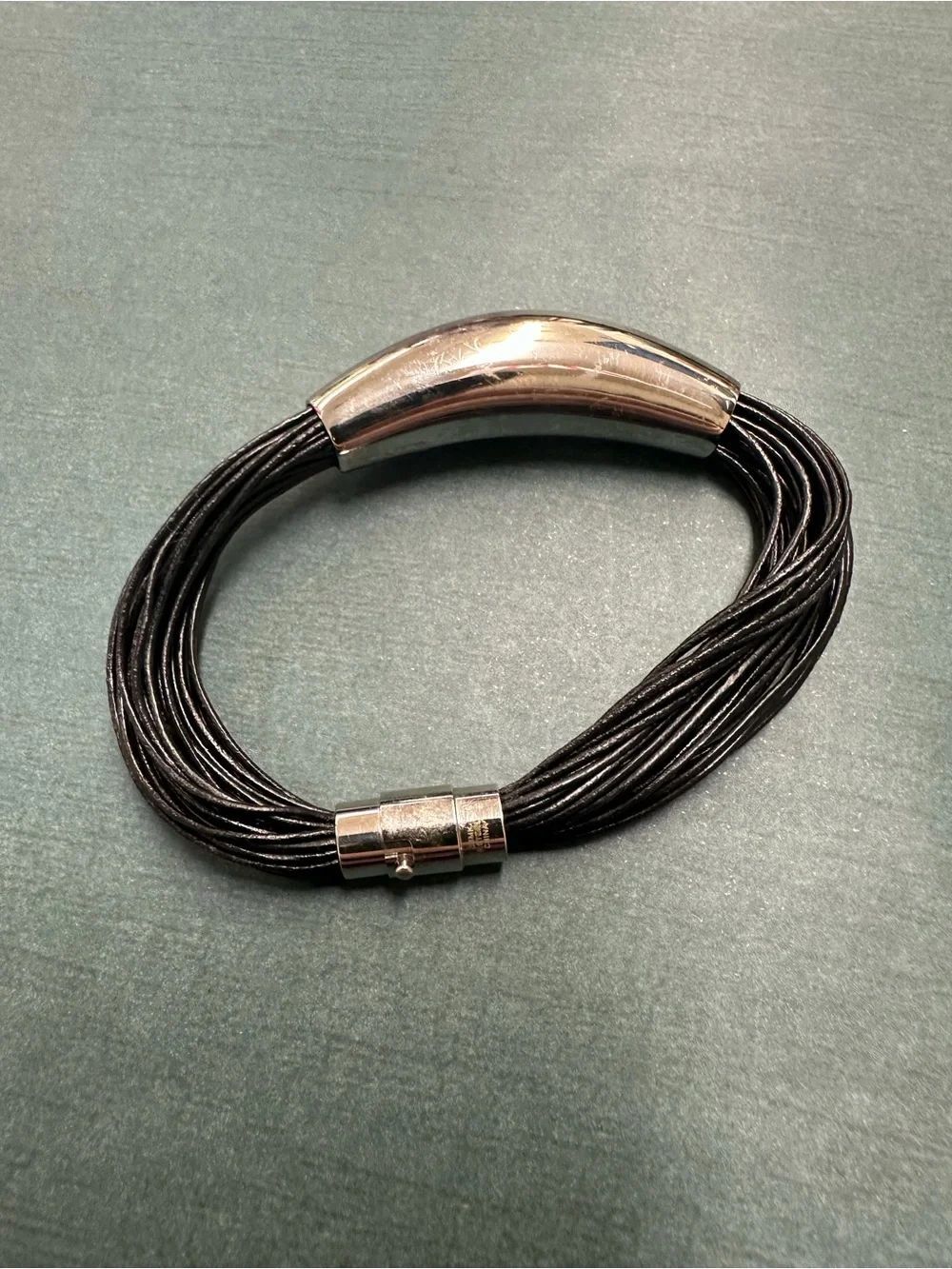 Stainless Steel Black Multi Cord Bracelet Magnet Closure B12